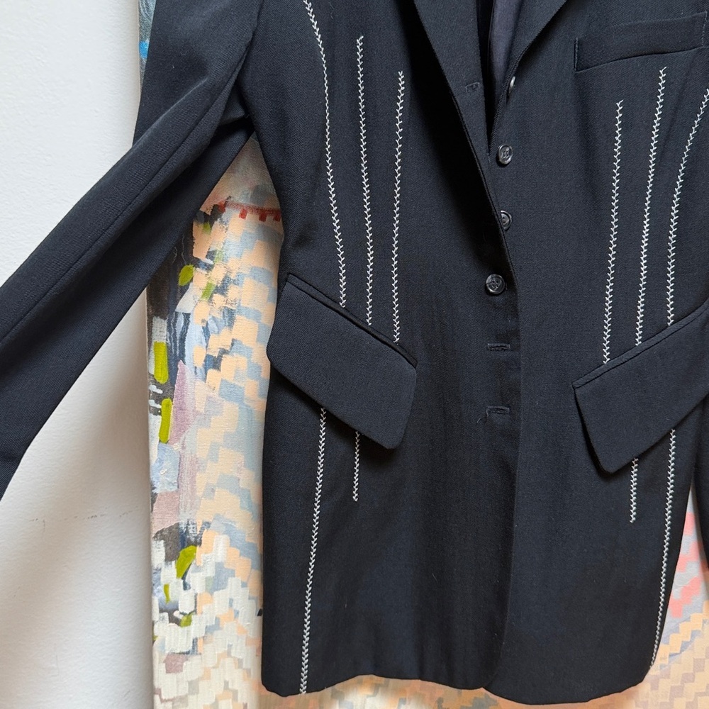 Vintage 90s Black & White Wool Embroidered Blazer sz Small - Picture 9 of 9